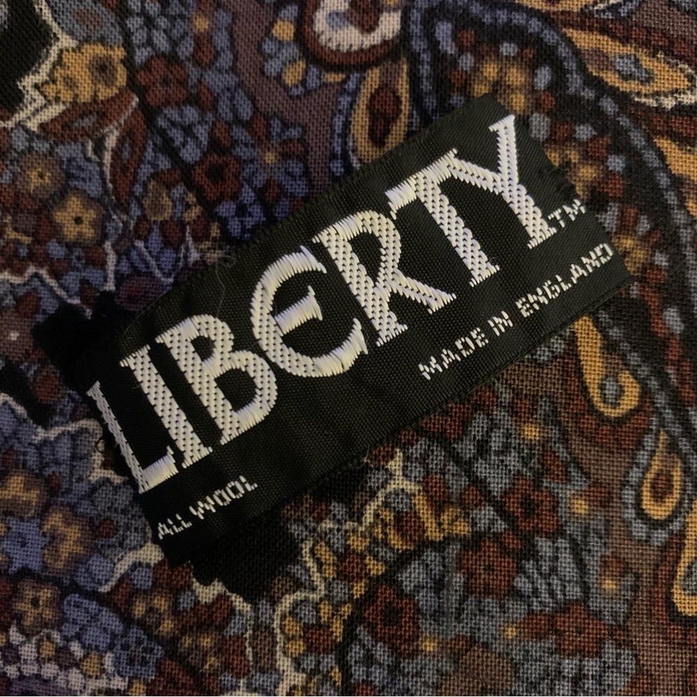 Liberty Vintage XL Brown Paisley Print Wool Wrap Scarf - Picture 9 of 10
